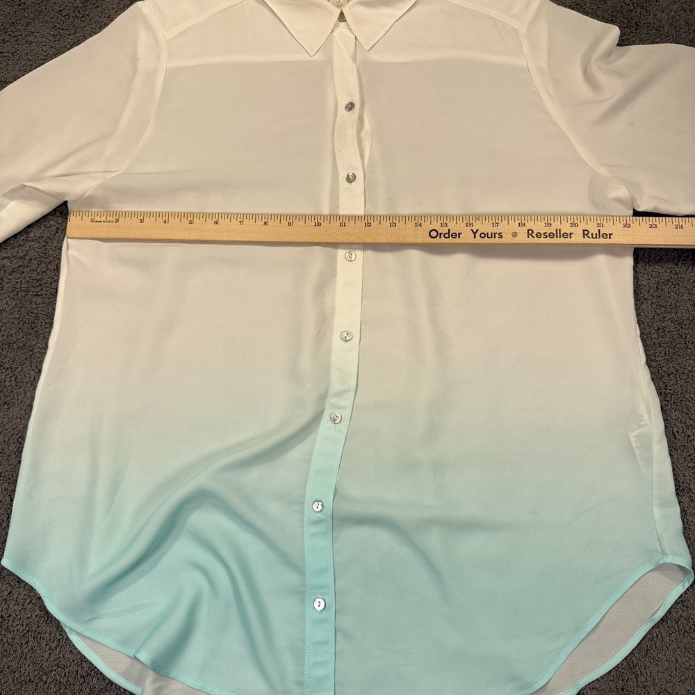 Chicos Shirt Women 3XL White Blue Ombre Coastal Sheer MOP Button Vacation Resort - Picture 6 of 16